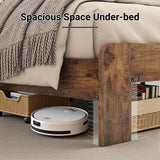 ivoros Wooden Full Size Bed Frame with Storage Headboard, Rustic Farmhouse Platform Bed Frame Full with Charging Station & LED Lights, 12 Wood Slats Support, No Box Spring Needed,Dark Brown ivoros