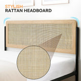 GAOMON Full Size Bed Frame with Natural Rattan Headboard and Wooden Footboard, Heavy Duty Metal Platform Bed Frame with Storage, Mattress Foundation Easy Assembly No Box Spring Needed, Rattan GAOMON