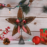Ornativity Rattan Star Tree Topper - Christmas Rustic Acorn Pine Cone Tree Topper with Holly and Berry Decor Holiday Xmas Trees Top Decorations 11.5" Ornativity