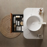 GUCOGUKA 30'' Floating Vanity with Sink Combo, Modern Wall-Mounted Curved Edges Striped Bathroom Storage Cabinet with Soft-Close Drawer and White Artificial Marble Basin, Natural Walnut GUCOGUKA