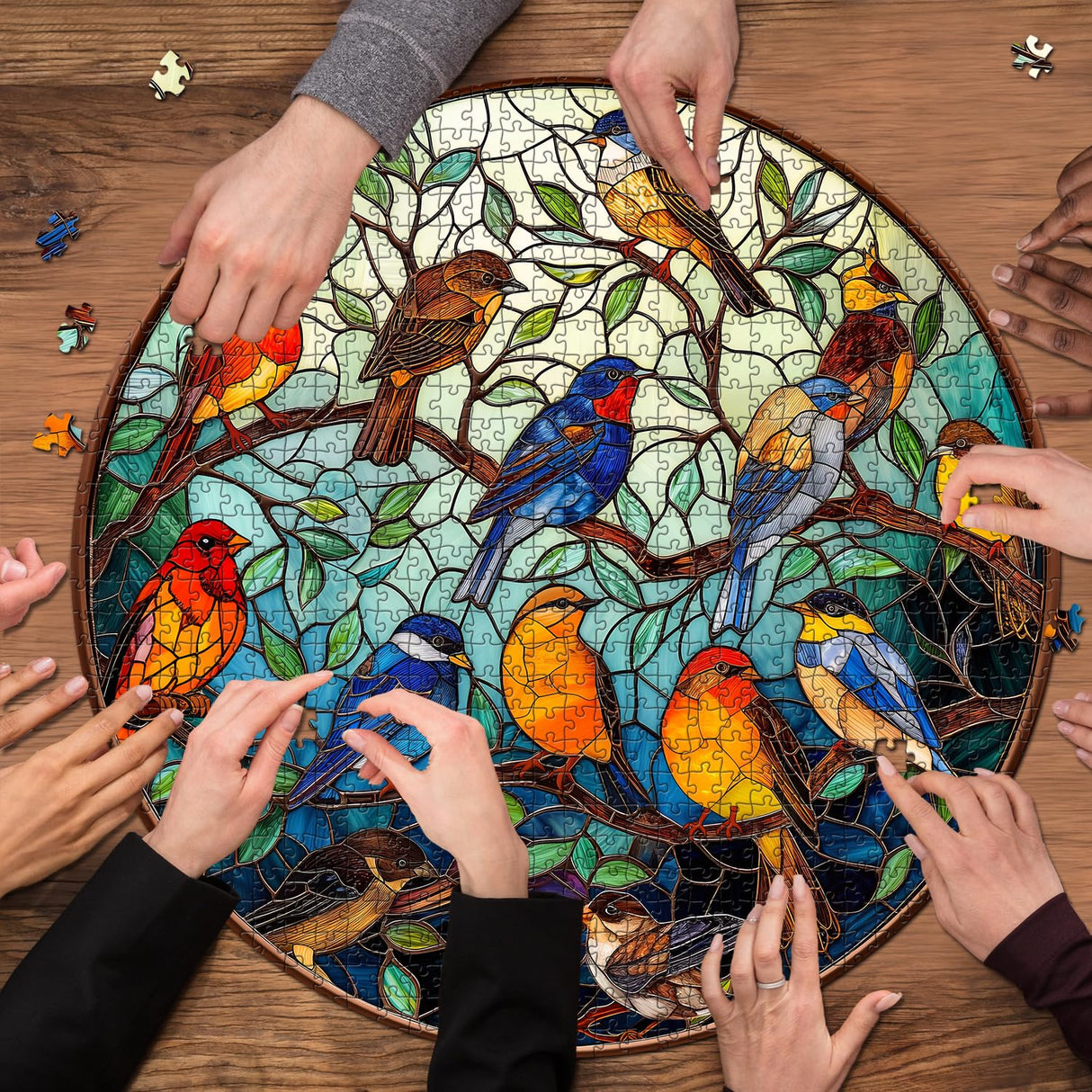 Stained Glass Puzzle Bird Puzzles for Adults 1000 Pieces, Round Bird Tree Jigsaw Puzzle, Impossible Hard Difficult Challenging Puzzles for Adults PICKFORU