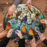 Stained Glass Puzzle Bird Puzzles for Adults 1000 Pieces, Round Bird Tree Jigsaw Puzzle, Impossible Hard Difficult Challenging Puzzles for Adults PICKFORU