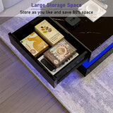 HOMFAMILIA LED Coffee Table with 2 Storage Drawers, Modern High Gloss Black Coffee Table w/20 Colors LED Lights, 2 Tiers Rectangle Center Table for Living Room with Marbling Print, APP Control, Black HOMFAMILIA