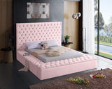 Meridian Furniture Bliss Collection Modern | Contemporary Velvet Upholstered Bed with Deep Button Tufting and Storage Compartments in Rails and Footboard, Pink, King Meridian Furniture