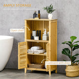 HOMCOM Bamboo Floor Cabinet Bathroom Floor Cabinet Living Room Organizer Tower with Multiple Shelves and Doors, Natural HOMCOM