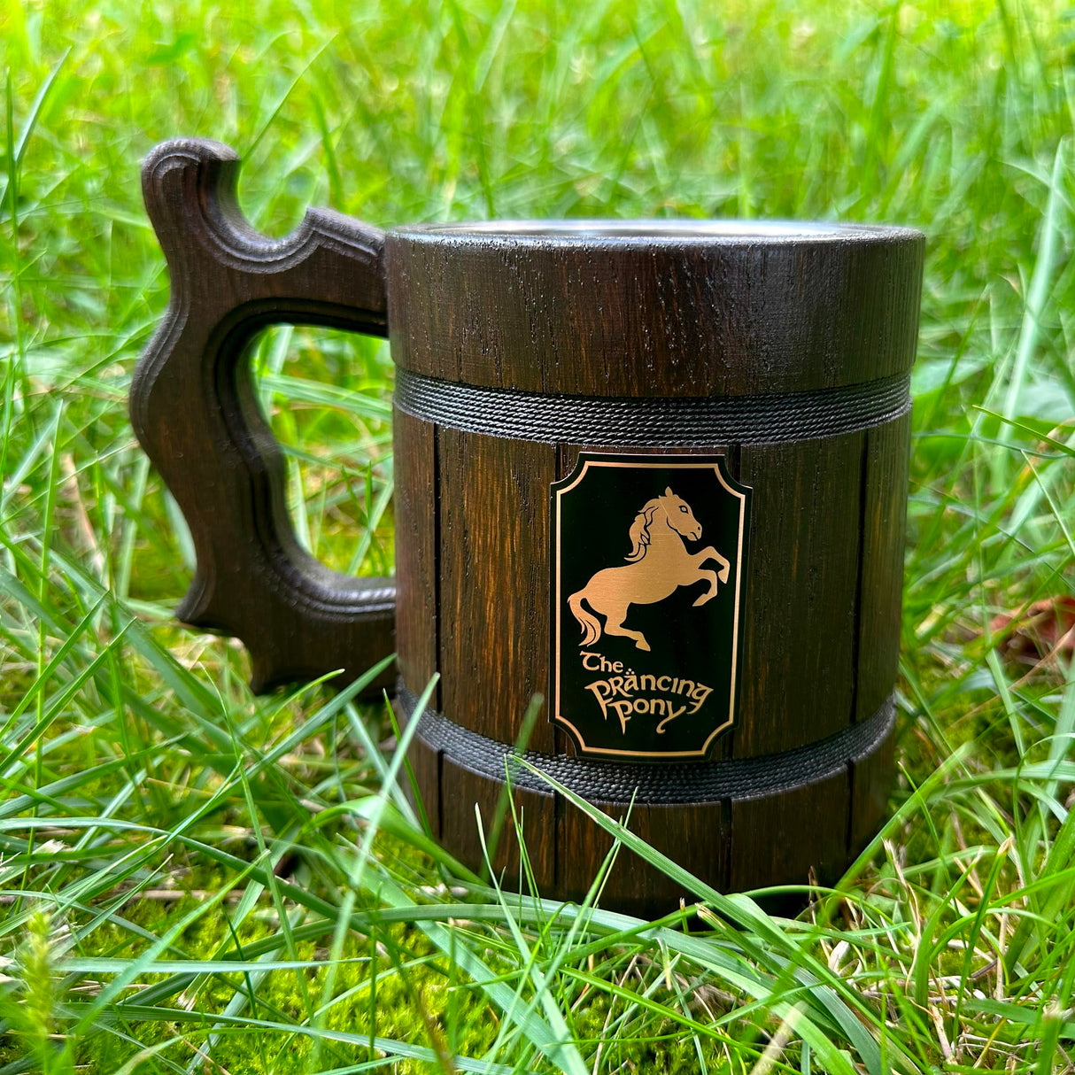 Prancing Pony Beer Mug, 22 oz, Lord Beer Stein, Personalized Wooden Beer Tankard, Beer Mugs with Handles, Groomsman Gift, Gift for Him, Gift for Man WildMugs