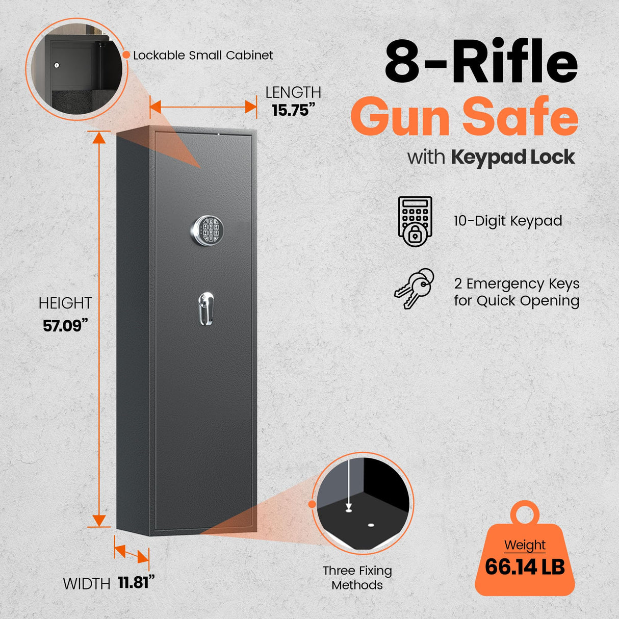 AOBABO 8-Rifle Gun Safe with Quick Access Keypad Lock, Security Cabinet Long Safes Gun Cabinet for Shotguns with Pistol Pocket Aobabo
