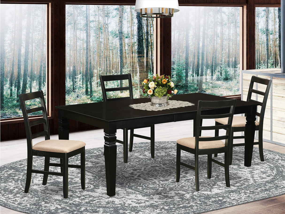 East West Furniture LGPF5-BLK-C Logan 5 Piece Kitchen Set Includes a Rectangle Dining Room Table with Butterfly Leaf and 4 Linen Fabric Upholstered Chairs, 42x84 Inch East West Furniture
