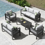 Vakollia 5 Pieces Modern Aluminum Patio Furniture Set, Outdoor Conversation Sets Metal Sectional Sofa with Coffee Table Vakollia