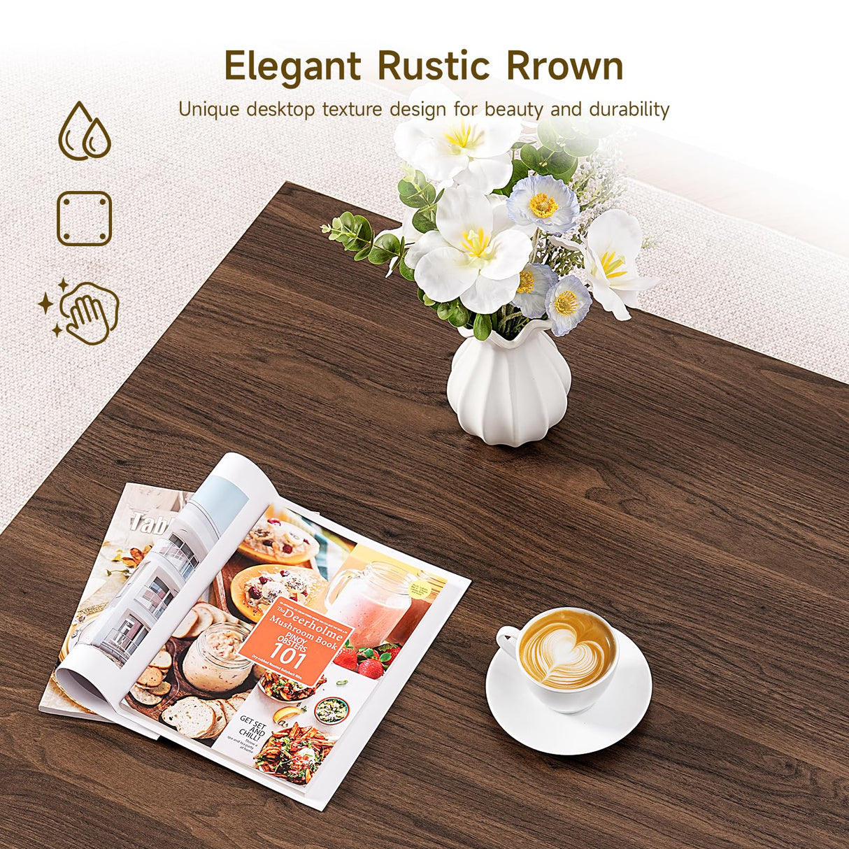 ONBRILL Coffee Table, Square Coffee Table with LED, Wood Low Coffee Table for Living Room, Center Table for Living Room, Natural Wood Grain - Rustic Brown+White ONBRILL