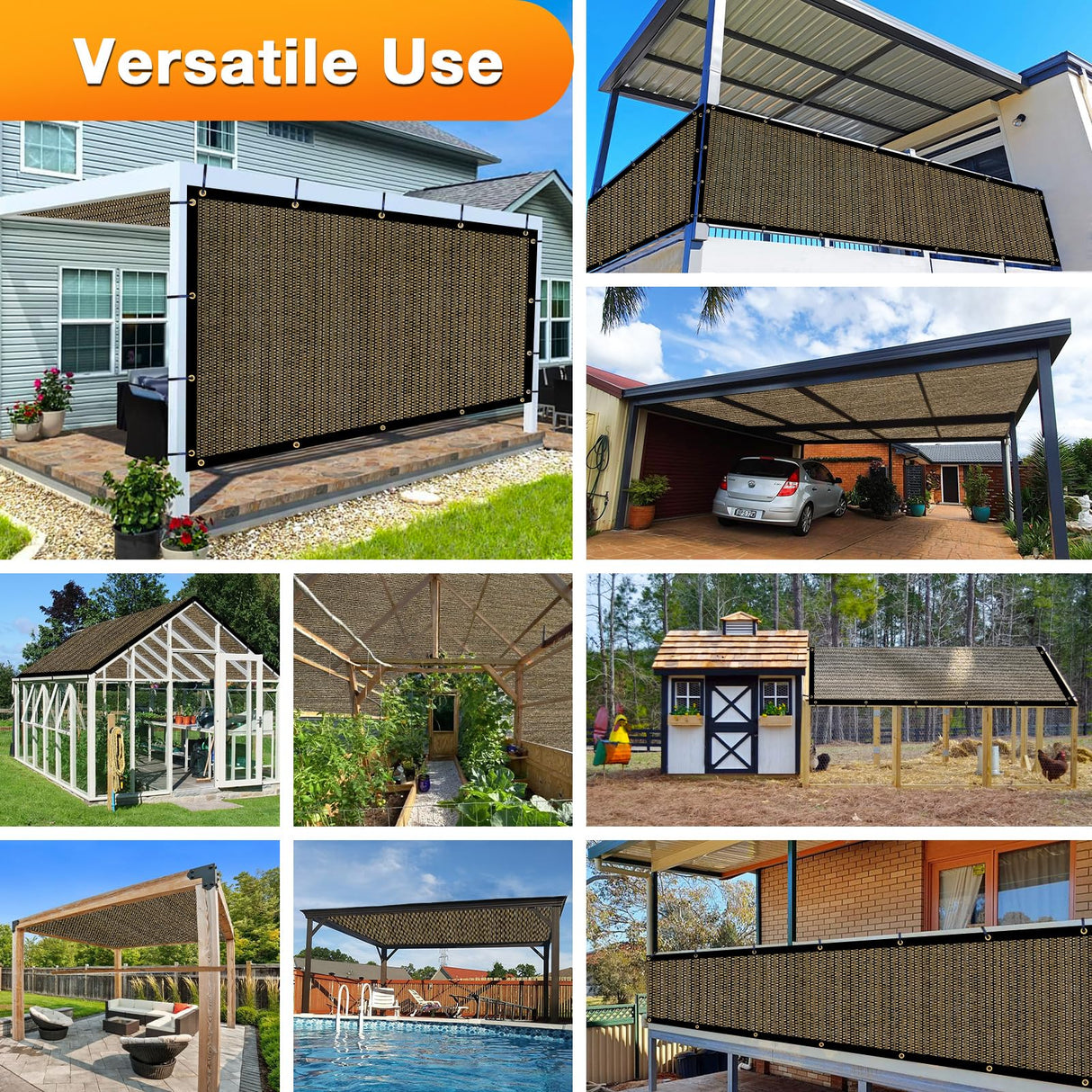 Artpuch Outdoor Pergola Shade Cover 10x18 FT Sun Shade Cloth with Grommets Mocha 90% UV Protection Canopy Patio Privacy Screen (Customized Available) Artpuch