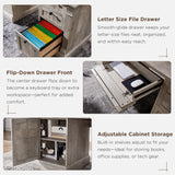 OKD 60" Executive Desk with Drawers, Farmhouse Home Office Desk with Charging Station, Keyboard Tray, File Cabinet Storage, Wood Computer Desk for Work and Study, Light Rustic Oak OKD