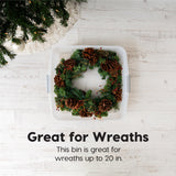 IRIS USA 33 Qt. Holiday Wreath Storage Container Box with Lid, 3-pack, Stackable Under Bed Storage Organizer Bin with Latching Buckles for 20" Wreaths Festive Holiday Decorations Garlands, Clear/Red IRIS USA