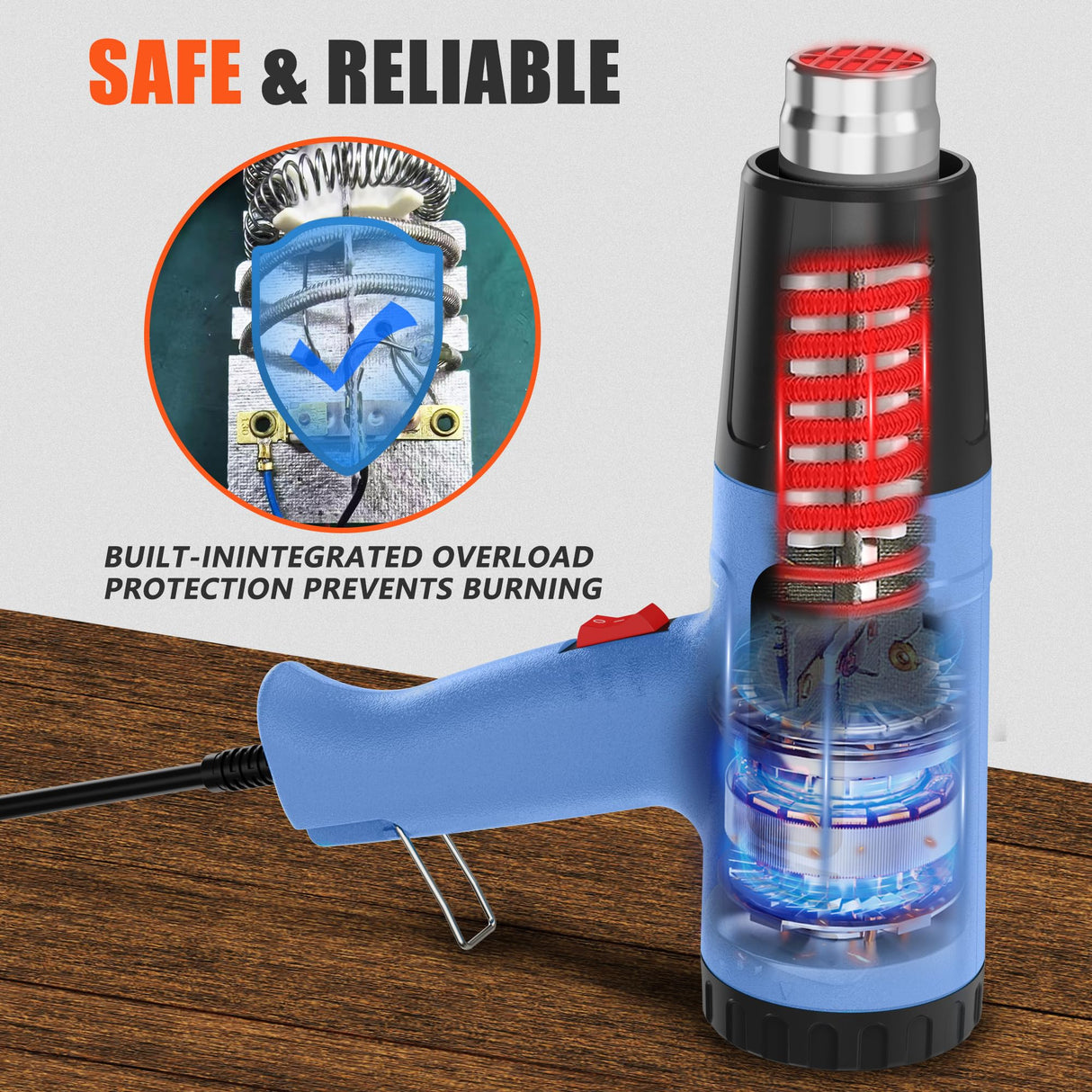 Heat Gun 1300W Fast Heating for Vinyl Wrap, Crafting, Shrink Tubing, Paint, Epoxy Resin, Candle Making Variable, Adjustable Temperature, Overload Protection Hot Air Gun Kit Nozzles, Scraper（JFHG1000） JFTOOIS