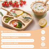 BABY REMEMBER Suction Plates Bowls Set for Baby Toddler Non-Toxic Bamboo Feeding Set with Silicone Fork & Spoon (Green Feeding Set) BABY REMEMBER