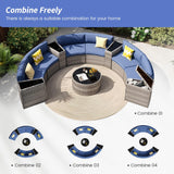 VONZOY Patio Sectional Furniture Outdoor 11-Piece Grey Rattan Curved Sofa Set with Storage Table, Pillows, Fit for Pool Backyard Balcony Porch Lawn (Navy) VONZOY