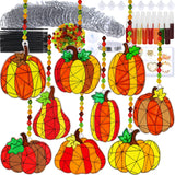 Winlyn 27 Sets Pumpkin Suncatchers DIY Window Paint Art Suncatchers Fall Pumpkin Craft Kits Autumn Pumpkin Sun Catchers for Kids Classroom Halloween Thanksgiving Art Activities Winlyn