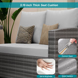 IDEALHOUSE 7 Pieces Outdoor Dining Set,Patio Sectional Sofa Conversation Set All Weather Wicker Rattan Couch Dining Table & Chair with Ottoman (Grey Rattan + Grey Cushions) IDEALHOUSE