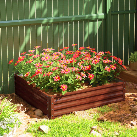 Outsunny Galvanized Raised Garden Bed, 4' x 4' x 1' Metal Planter Box, for Growing Vegetables, Flowers, Herbs, Succulents, Natural Wood Outsunny