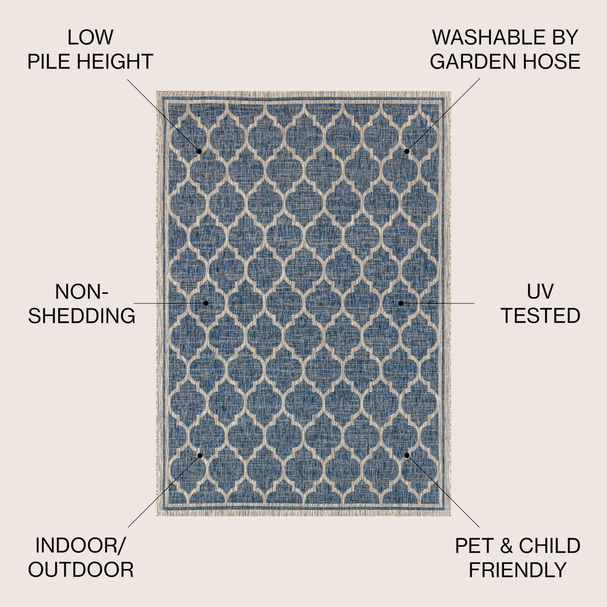 JONATHAN Y Moroccan Trellis Indoor Outdoor Area Rug 8X10 Navy/Gray, Trebol Textured Weave for Backyard, Patio, Porch, Easy-Cleaning, High Traffic, Pet-Friendly, Non-Shedding (SMB109D-8) JONATHAN Y
