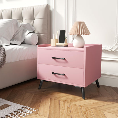 ZeeFu Pink Nightstand with 2 Storage Drawer,Modern Classics Bedside Table with Metal Legs,Minimalist and Practical End Side Table, Bedside Furniture for Bedroom, Closet, Dorm,Easy Assembly