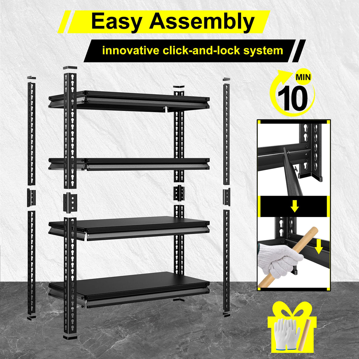Huhaneon Garage Shelves Heavy Duty - 48''W 2,000Lbs Metal Adjustable Storage Shelving Rack Units for Warehouse Basement 48" W x 16" D x 72" H 4 Tier Black Huhaneon