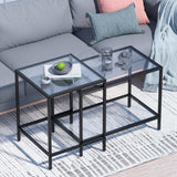 Nesting Coffee Table,Small Glass Coffee Table Set of 2,Black Modern Square Sofa Side Tea Table for Living Room,Bedroom and Small Spaces,2 Tier Tempered Glass with Sturdy Metal Frame, Easy Assembly Adompacat