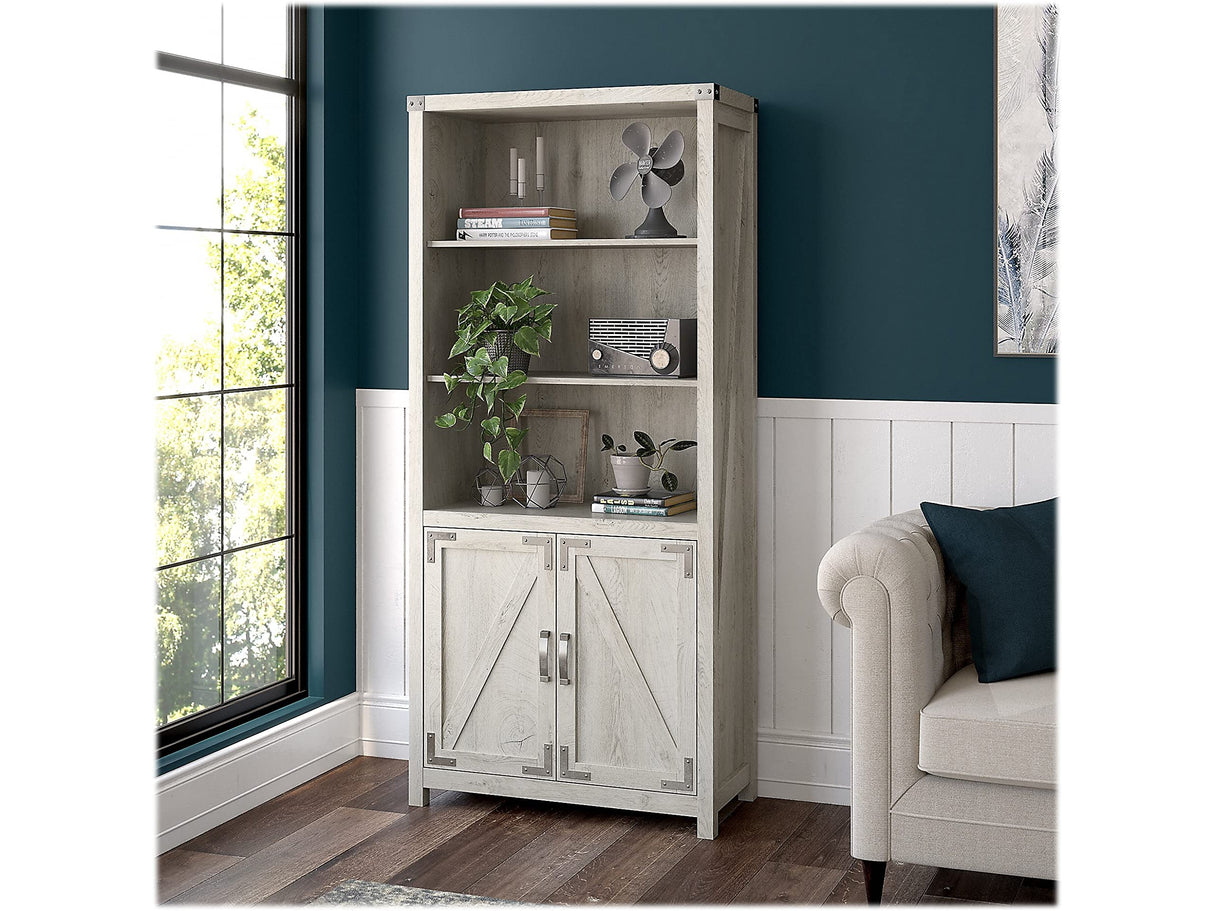 Cottage Grove 5-Shelf Tall Bookcase with Doors in Cottage White Bush Business Furniture