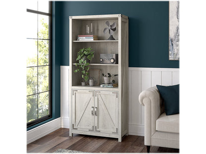 Cottage Grove 5-Shelf Tall Bookcase with Doors in Cottage White - WoodArtSupply