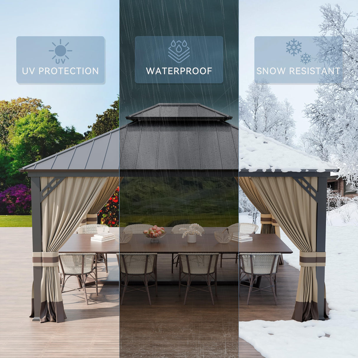 Kurapika 12' x 14' Hardtop Gazebo, Outdoor Metal Gazebo with Galvanized Steel Double Roof Canopy, Curtain and Netting, Aluminum Permanent Pavilion Gazebo for Patio, Backyard, Lawn, Sand Kurapika