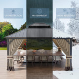 Kurapika 12' x 14' Hardtop Gazebo, Outdoor Metal Gazebo with Galvanized Steel Double Roof Canopy, Curtain and Netting, Aluminum Permanent Pavilion Gazebo for Patio, Backyard, Lawn, Sand Kurapika