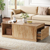 Tribesigns 47.24-Inch Coffee Table with Drawer & Storage Shelf, Farmhouse Coffee Table with Tawny Glass, Wood Center Table for Living Room, Modern Home Furniture, Brown & Tawny Tribesigns