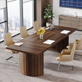 Tribesigns 6.56 ft Conference Table for 6-8 People, 78.7" Large Rectangle Meeting Table with Double Pedestal, Farmhouse Seminar Table Boardroom Desk for Office Meeting Conference Room, Walnut Tribesigns