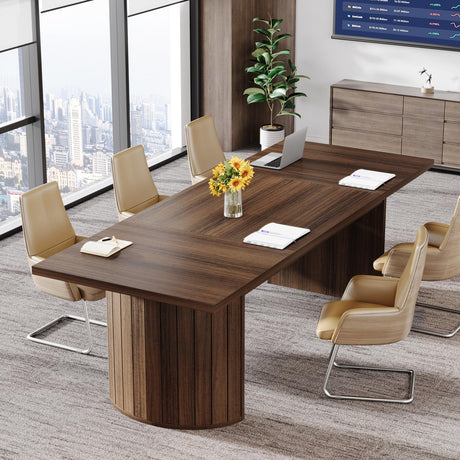 Tribesigns 6.56 ft Conference Table for 6-8 People, 78.7" Large Rectangle Meeting Table with Double Pedestal, Farmhouse Seminar Table Boardroom Desk for Office Meeting Conference Room, Walnut Tribesigns