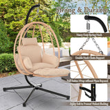 ZENPETIO Hanging Egg Chair with Stand, Removable Leg Rest, UV Resistant Cushion & Pillow, 370lbs Capacity – Indoor & Outdoor Use, Rattan Wicker Swing Egg Chair for Patio, Bedroom, Balcony, Brown ZENPETIO