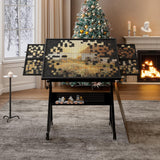 Roockky Height Adjustable Puzzle Tables for Adults with Drawers, 1500 Pieces Jigsaw Puzzle Table with Legs and Wheels, 0-75° Tilting Tabletop, Protective Cover and Storage Shelf, Black Roockky