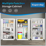 Superday 71" Lockable Steel Storage Cabinet, Locking Metal Storage Cabinets, Tall White Cabinet with 2 Doors and 4 Adjustable Shelves for Garage, Superday