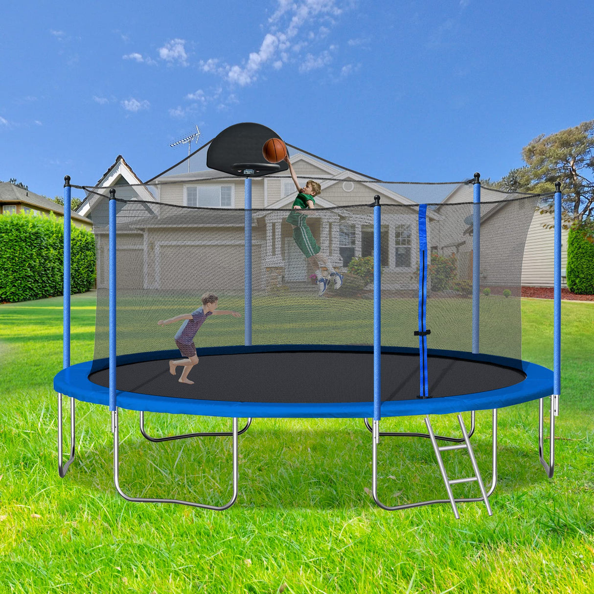 Awlstar 1000 LBS 14FT Outdoor Trampoline with Basketball Hoop & Safety Enclosure Net -ASTM Approved, Recreational Heavy-Duty Trampoline for Kids Adult Awlstar