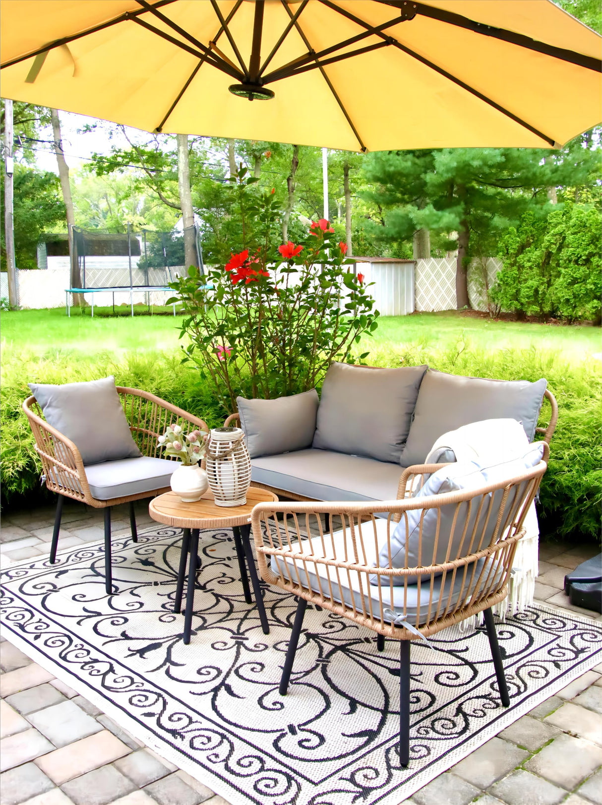 YITAHOME 4 Pieces Patio Furniture Set, Wicker Balcony Bistro Set, Outdoor All-Weather Rattan Conversation Set with Loveseat Chairs Table Soft Cushions for Backyard, Pool, Deck, Garden - Grey YITAHOME