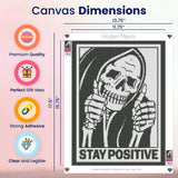 Modern Merch 'Stay Positive' Halloween Diamond Art Kits for Adults Scary Skeleton Diamond Painting Kits for Adults, Motivational Quote Cross Stitch Gem Art, Round Drill 12x16 DIY Black and White Art Modern Merch