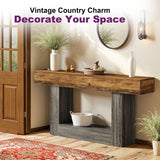 HIGREENA 63 Inch Entryway Table, 2-Tier Farmhouse Wooden Rectangular Console Sofa Table for Living Room, Hallway, Foyer Accent Table Behind Couch with U-Shaped Base - Brown & Grey HIGREENA