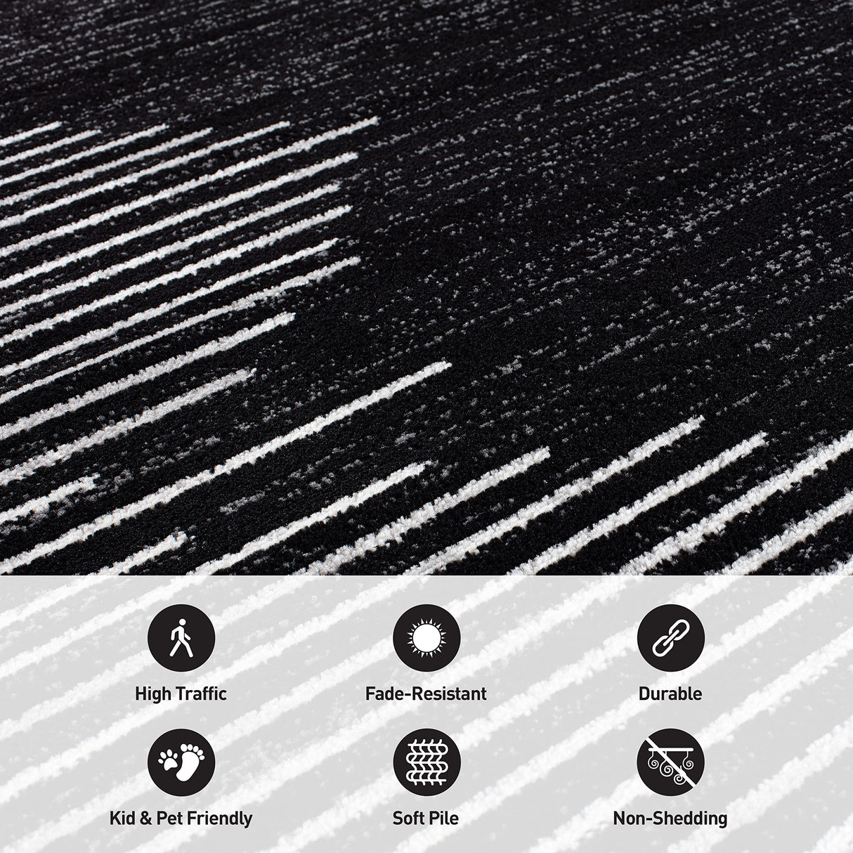 Rugshop Bohemian Stripe Stain Resistant High Traffic Living Room Kitchen Bedroom Dining Home Office Runner Rug 2'x7' Black Rugshop