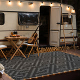 GENIMO Outdoor Rug with LED Strip Lights, 6'x9' Waterproof Camping Mat, Reversible Plastic Straw Rugs for Patio, RV, Camper, Balcony, Backyard, Picnic, Deck, Black & Gray GENIMO