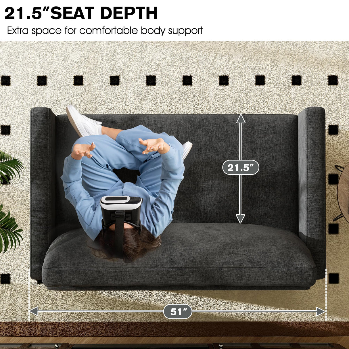 kakuboohi 51" Loveseat Sleeper Sofa Bed, Chenille Convertible Floor Sofa Bed for Small Spaces, Folding Couch Bed with Deep Seat, 2 Pillows & Solid Frame, Pull Out Floor Couch for Living Room, Black kakuboohi