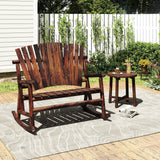Giantex Outdoor Wooden Rocking Bench, 2-Person Adirondack Porch Rocker Chair with High Back and Slatted Seat, Rustic Log Loveseat for Front Porch Patio, Backyard, Garden, Brown, 51”x38”x46” Giantex