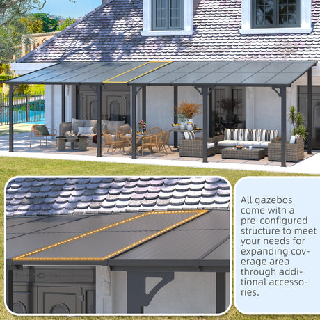 AECOJOY 12' x 12' Gazebo Outdoor Pergola for Patio, Large Wall-Mounted Hard Top Lean to Metal Gazebo Shelter Pergolas and Gazebos Clearance with Patio Roof, Heavy Duty Awnings for Patio, Decks AECOJOY