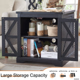 ACCOHOHO 24" Farmhouse End Table - Wood Large Sofa Side Table with Charging Station, Mesh Barn Door, and Adjustable Storage Shelf, Rustic Square Nightstand for Living Room, Bedroom, Antique Black ACCOHOHO