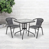 EMMA + OLIVER 2 Pack Gray Rattan Indoor-Outdoor Restaurant Stack Chair with Curved Back EMMA + OLIVER