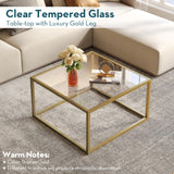 SAYGOER Gold Coffee Table Glass Modern Coffee Tables for Small Space Simple Square Center Table for Living Room Home Office 26.7 x 26.7 x 17.7, Easy Assembly SAYGOER