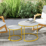 Round Nesting Coffee Tables Set: White Gold Marble Nesting Coffee Table Set of 2 - Modern Metal Stacking Side Table for Living Room Small Spaces Paradmas